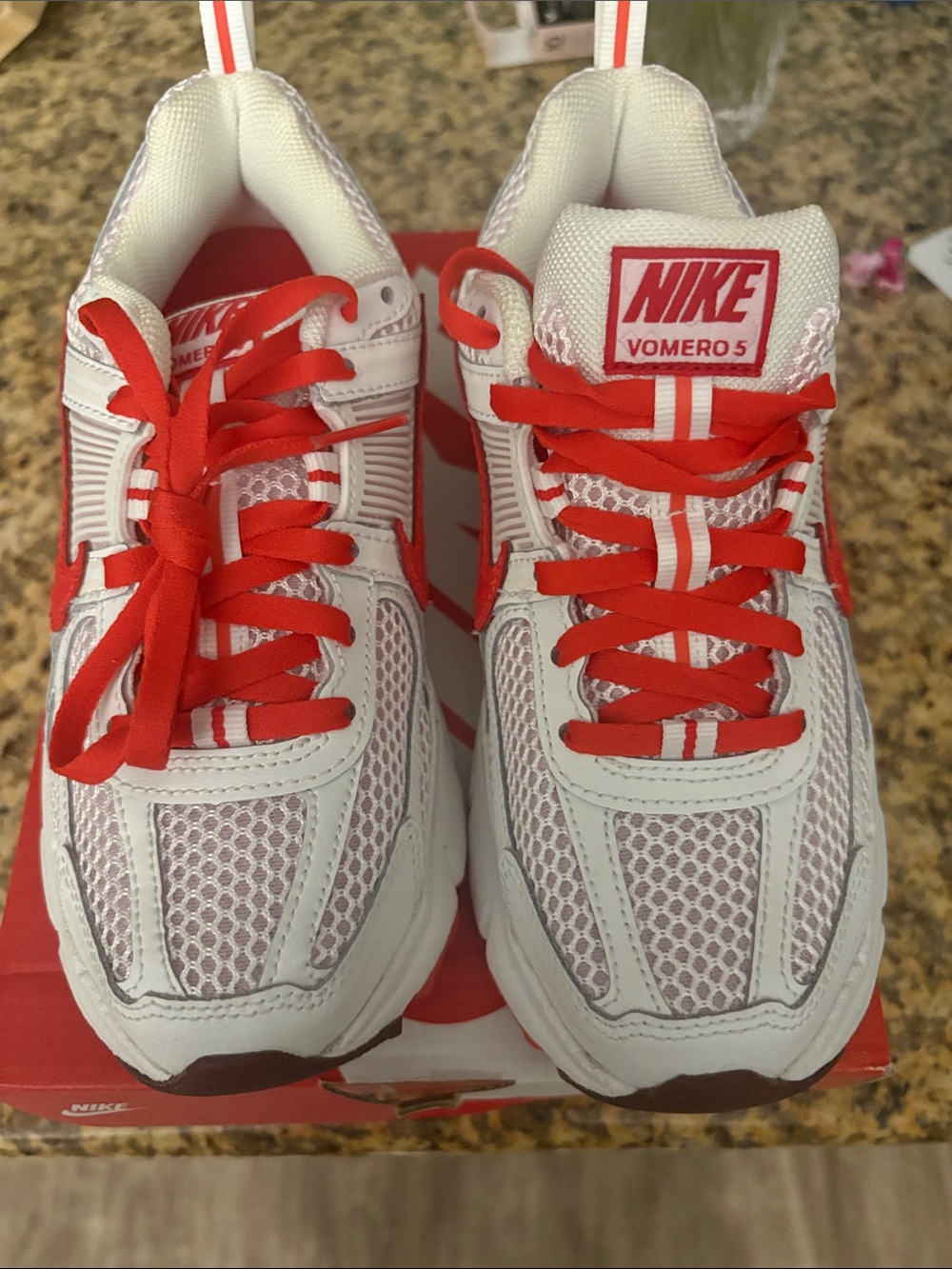 Nike Kids Vomero 5 White and Red Sneakers
